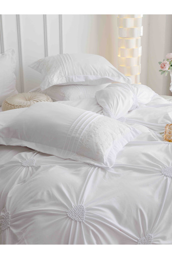 JOJO HOME Lenjeri De Pat, 6 Piese, Inimi Brodate, Finet Premium, Alb