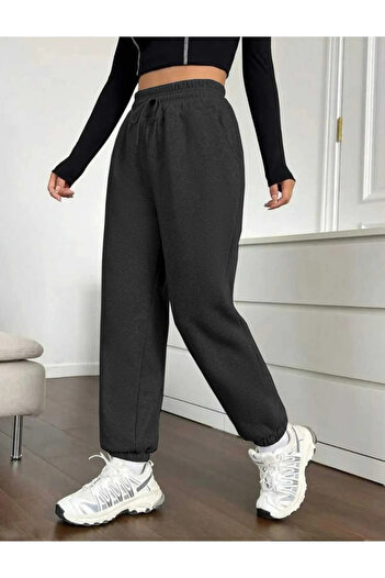 memowear Unisex 2 ip Örme Kumaş Rahat Kesim 3'Lü Set Bel ve Paça Lastikli Eşofman Altı