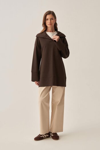 ALLDAY Bitter Brown-Polo Neck Interlock Sweatshirt