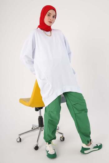 ALLDAY White Ribbed Sweat Tunic with Pleated Sides