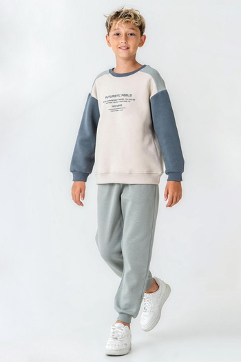 AHENGİM Boy's Futuristic Feels Printed 3 Thread Thick Winter Tracksuit Set Ak4229