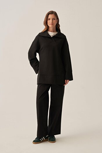 ALLDAY Black-Polo Neck Interlock Sweatshirt
