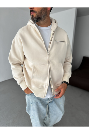 BYBASICMAN Beige Zipper Pocket Hooded Sweatshirt Yp-5015