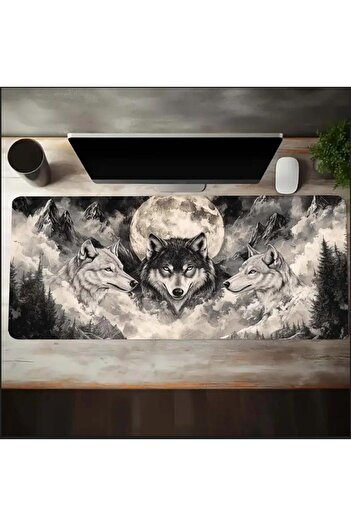 sgeteknoloji 90X40 cm Moon and Wolf Themed Anti-Slip Base Speed Surface Gaming Mouse Pad