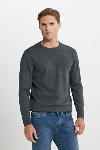 AC&Co / Altınyıldız Classics Anthracite Melange Crew Neck Knit Sweater
