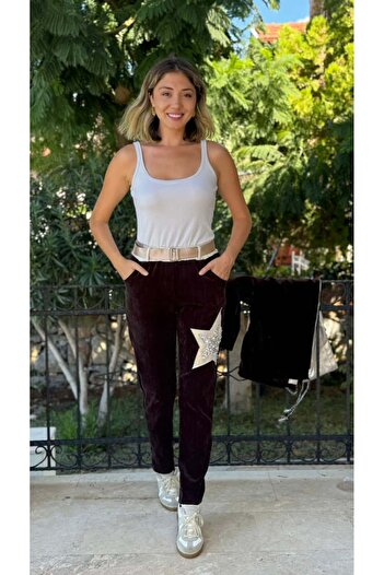 Punta Otantik Ls12520 Italian Pocket Stone Velvet Trousers Brown