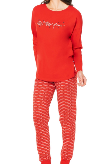 U.S. Polo Assn. Women's Red Long Sleeve Pajama Set – Printed Bottom Top Cotton Comfortable Set