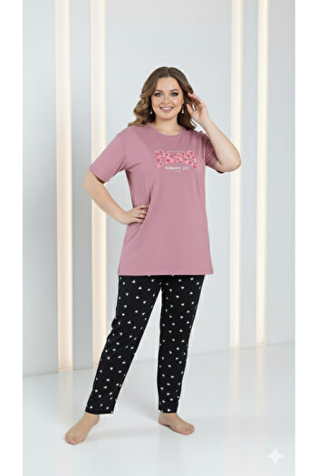 FAMES PİJAMA Plus Size Pajama Set Paris Printed