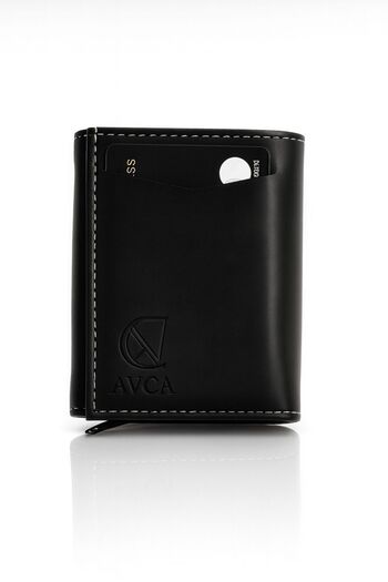 Av A Dos Leather Mechanism Wallet Automatic Cash Compartment Sliding Card Holder Wallet Black