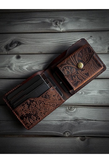 Kalkan deri Premium Lidya Genuine Leather Cashmere Patterned Handmade Men's Wallet - Bp