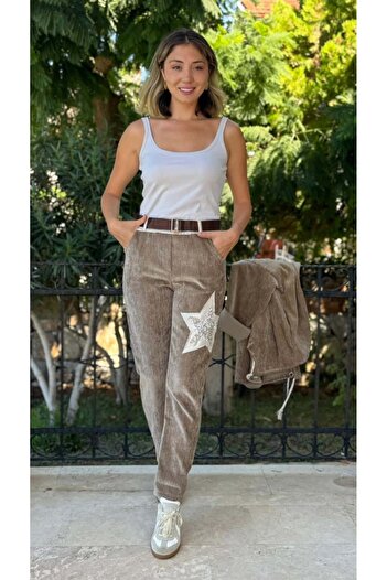 Punta Otantik Ls12520 Italian Pocket Stone Velvet Trousers Mink