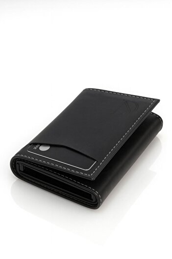 Av A Dos Leather Mechanism Wallet Automatic Cash Compartment Sliding Card Holder Wallet Black