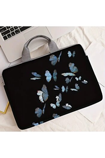 Dodemert Home Butterfly Themed Soft Fabric Zippered Protective Polyester Notebook Bag Case (38.1 cm)
