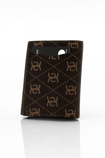 AVCA Men's Vegan Leather Black Cash Money Compartment Sliding Mechanism Wallet Card Holder