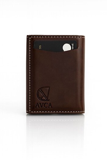 AVCA Men's Vegan Leather Black Cash Money Compartment Sliding Mechanism Wallet Card Holder