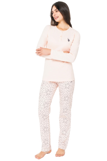 U.S. Polo Assn. Women's Salmon Long Sleeve Pajama Set – Cotton Comfortable Home and Sleepwear Set