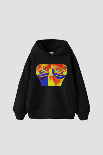 Sekizbiraltı Μαύρο φούτερ με κουκούλα με στάμπα Thermal Boobs Oversize Unisex