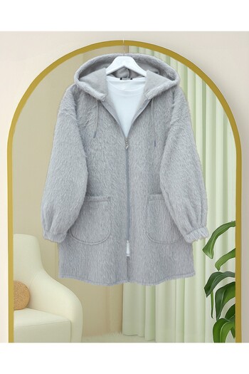 Modamorfo Hooded Pocket Zippered Bearded Cap -Gray