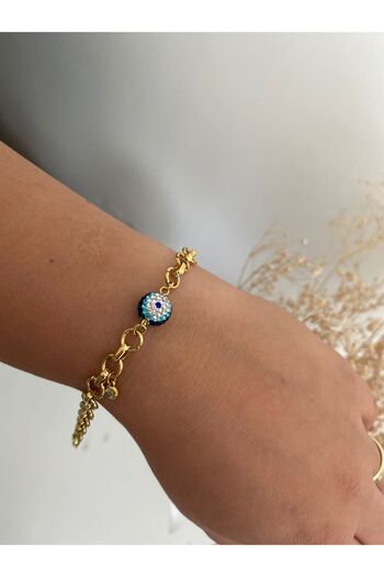 staınless steel Zircon Detailed Evil Eye Steel Bracelet
