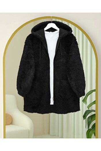 Modamorfo Hooded Pocket Zippered Bearded Cap -Black