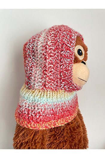 The Cloudish Shop Baby Kids Hand Knitted Knitted Neck Collar Beanie Balaklava Red Orange Mixed Color