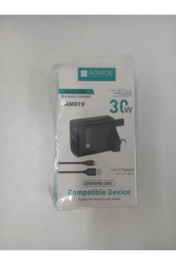 ADMOS 30W Fast Wall Charger with 2 USB Ports and (Type-C Cable) from Adamus