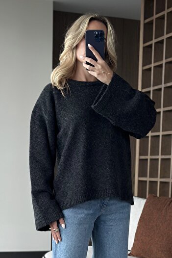 Laluvia Anthracite Crew Neck Sweater - 04621