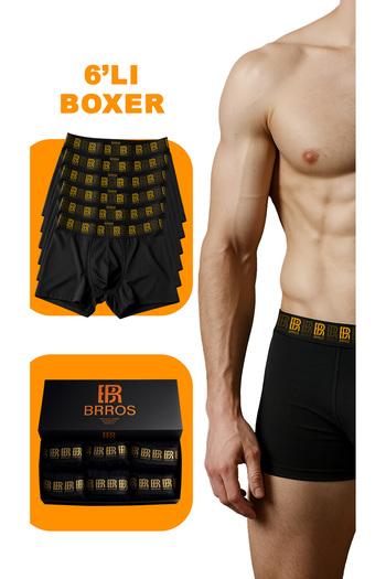 BRROS Men's 6-Piece Cotton Black Boxer Set – Comfortable and Flexible Underwear – Men's Boxer