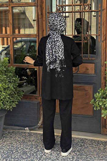 Moodbasic Taşlı Süet Pantolonlu Takım MA24.34 Siyah