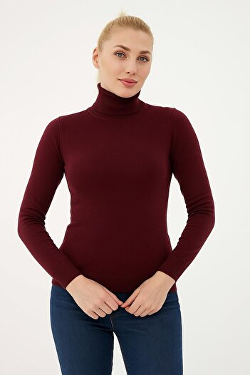 Fashion Friends Flexible Turtleneck Sweater Burgundy
