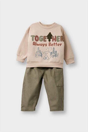 DeFacto Baby Boy 2-Piece Set Velvet Printed Sweatshirt Pants (25 Wn)