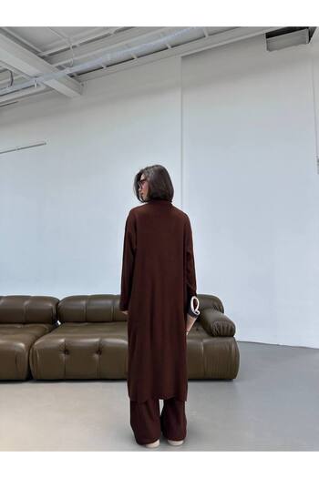 Gallogi High-Necked, Double-Breasted Long Sweater - Trouser Knitwear Set