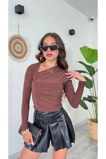 ÇEÇİM Women's One Shoulder Detailed Long Sleeve Blouse Hyn-58078