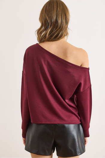 Olalook Women's Burgundy Modal Boat Neck Soft Textured Blouse Blz-19003131