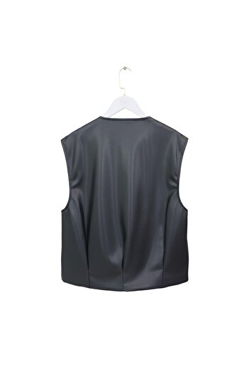 Sezgi Tekin Zippered Black Leather Vest