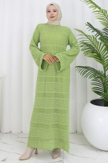 hafsamina Lined Openwork Dress Pistachio Green Hm2841