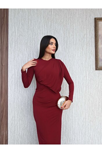 ESRAHELVACI Batwing Sleeve Asymmetrical Gathered Dress