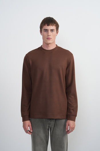 SILVANO Men's Crew Neck Striped Fabric Brown Sweatshirt