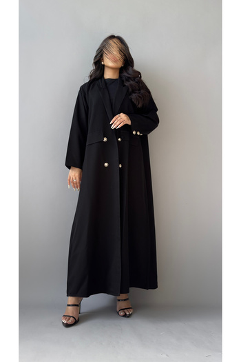 outline Black formal abaya with gold buttons