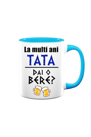 OEM Personalized mug with message: 'Happy birthday dad, will you buy a beer?', Betaprint, white with blu