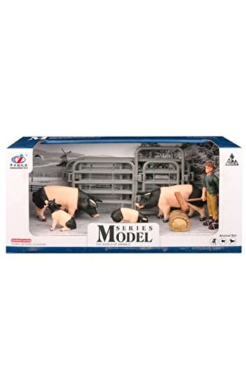 Toy Toy Toy Set of toy figures for children – farm with pigs and piglets with black spots + farmer, 30x10x14 c