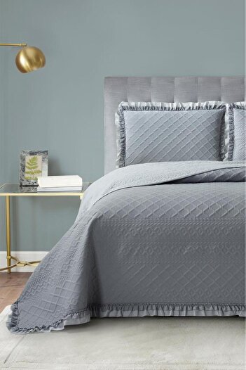 Çeyiz Diyarı Roma Fiber Filled Double Size 240X260 cm Bedspread Anthracite
