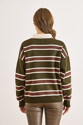 Olalook Women's Khaki Brown Polo Neck Oversize Knit Sweater Kzk-19001017