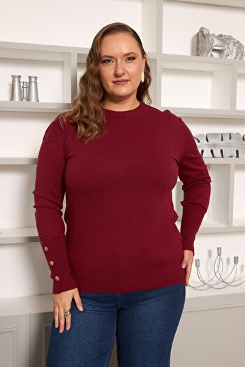 RMG Large Size Knitwear with Drop Sleeves Burgundy