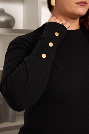 RMG Large Size Knitwear with Drop Sleeves Detail Black