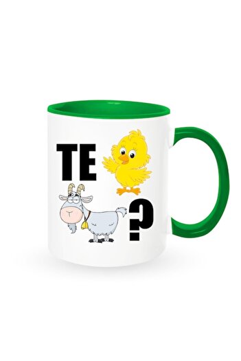 OEM Personalized mug with funny message: 'te pui capra?', Betaprint, white with green interior, 330ml