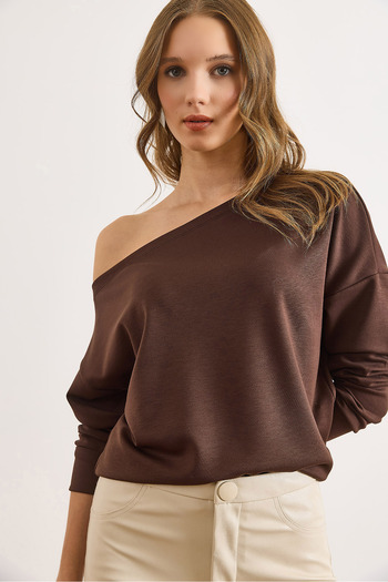 Olalook Women's Bitter Brown Modal Boat Neck Soft Textured Blouse Blz-19003131