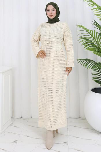 hafsamina Lined Openwork Dress Beige Hm2839