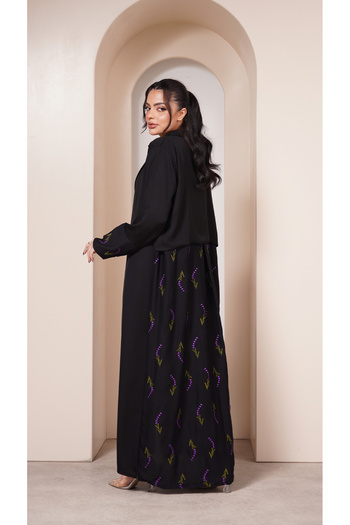 outline Casual formal abaya with lavender embroidery