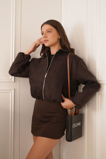 SeninOlsun Bitter Brown Bomber Suede Jacket